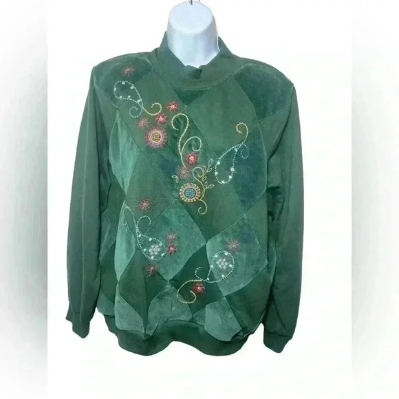 Alfred Dunner Sweaters - Vintage Alfred Dunner Floral paisley Embroidery Beaded Sweater Size Large